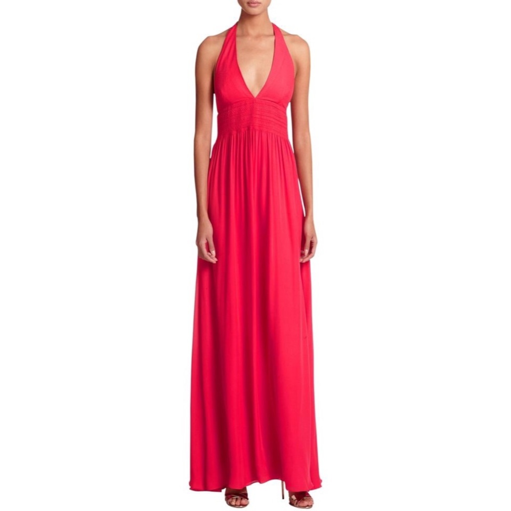 Nicole Miller Dress NWT SZ 4 Red Halter Maxi Silk